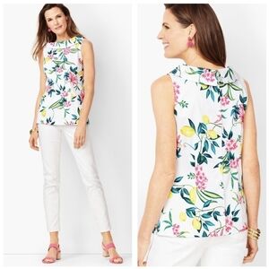 NWT RSVP by Talbots Sleeveless Floral Lemon Print Back-button Blouse Women's 8